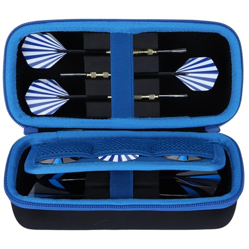 Lebakort Hard Case Compatible with Steel or Soft Darts Set, Storage Holder Fits Dart Tips Shafts Flights and Accessories - color: Black + Blue Case, style: Case for 6pcs Darts