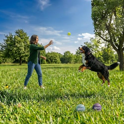 Outward Hound FlyFetch Squeaker Ballz Dog Toy, Squeaking Fetch & Retrieve Tennis Balls, Floats in Water, Compatible with FlyFetch Launch-A-Ball, 2.5", 3-Pack - color: Squeaker Ballz Multi