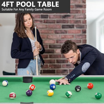 RAYKEEP 4FT/6FT Billiard Table, Portable Pool Table Set, Pool Game Table w/ 2 Cue Sticks, Ball Set for Adults Kids Family Game Room - color: 4FT Green