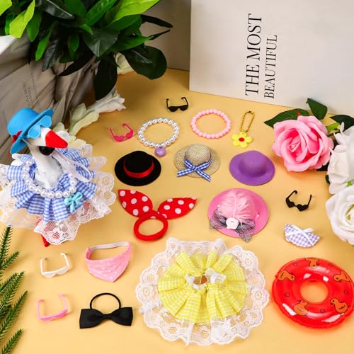 6 Sets Mini Desk Goose Outfits 7 Inches Mini Desk Goose Clothes with Cute Felt Hat Necklace Dresses and Sunglasses for Magnetic Porch Geese Key Holder Decor Gifts - style: 6 Sets-Desk Goose Outfits