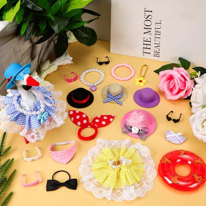 6 Sets Mini Desk Goose Outfits 7 Inches Mini Desk Goose Clothes with Cute Felt Hat Necklace Dresses and Sunglasses for Magnetic Porch Geese Key Holder Decor Gifts - style: 6 Sets-Desk Goose Outfits