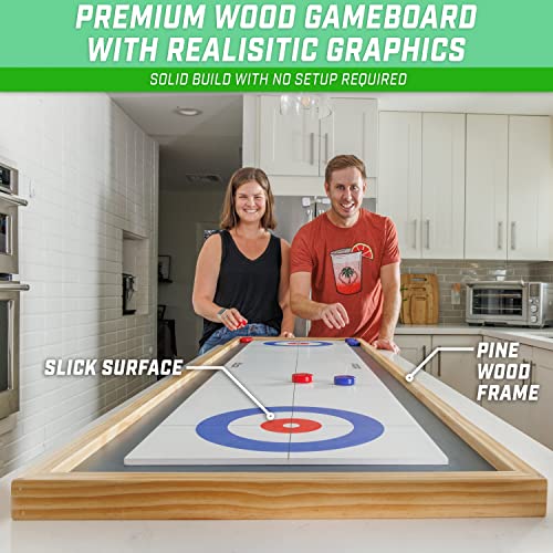 GoSports 6 ft Tabletop Shuffleboard and Curling 2 in 1 Game with 8 Pucks and Tote Bag