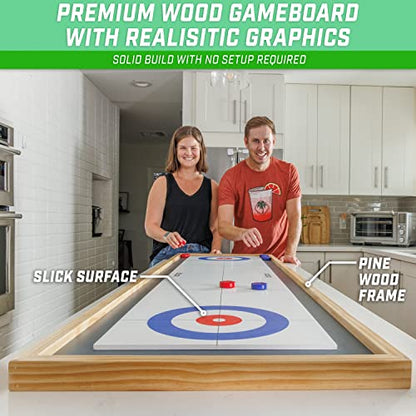 GoSports 6 ft Tabletop Shuffleboard and Curling 2 in 1 Game with 8 Pucks and Tote Bag