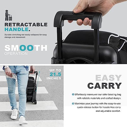 GoHimal Double Roller Bowling Bag, Shoe Compartment, Upgraded Fabric | Fits US men's size 15 shoes,multi pockets,retractable handle extends to 40",smooth-rolling wheels,lightweight design - color: Black
