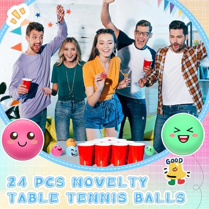 24 Pcs Novelty Table Tennis Balls 3 Special Emotion Face Cute Table Tennis Balls Accessories for All Golfers Birthday Fun Gift Game Art Pet - color: Multicolor