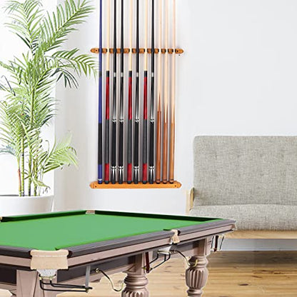 GSE Games & Sports Expert 2-Piece 6/8/12 Billiard Pool Cue Rack Wall Mounted Holders, Billiard Cue Sticks Wall Rack Set - style: 12 Cue - Oak