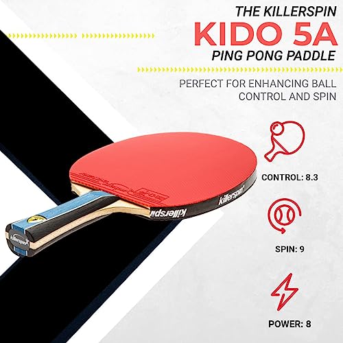 Killerspin KIDO 5A RTG Premium (Straight or Flared) Table Tennis Racket Professional, ITTF-Approved, Hard Paddle, Made of 5-Ply Wood, Dual-Colored in Red and Black - style: Flared