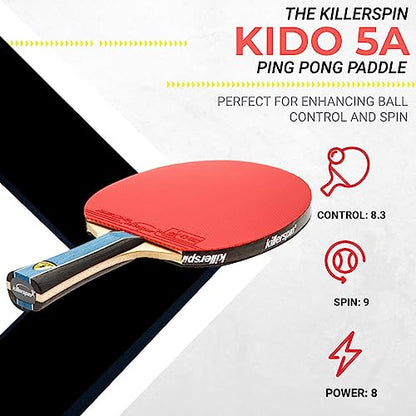 Killerspin KIDO 5A RTG Premium (Straight or Flared) Table Tennis Racket Professional, ITTF-Approved, Hard Paddle, Made of 5-Ply Wood, Dual-Colored in Red and Black - style: Flared