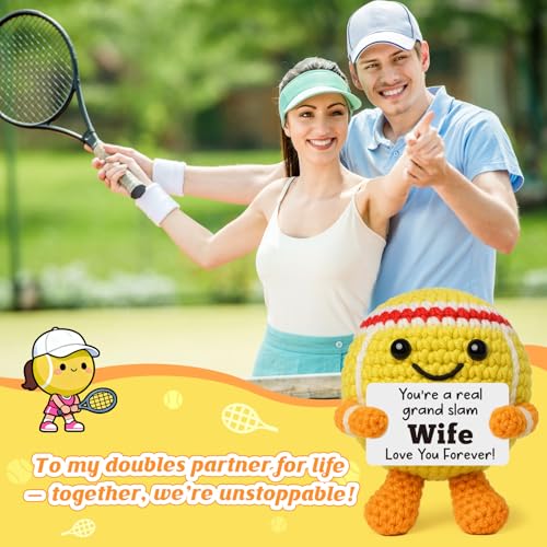 Mini Positive Crochet Tennis Ball Gifts for Women Men - Handmade Crochet Tennis Ball, Motivational Encouragement Christmas White Elephant Gift for Tennis Balls Lover Coworker Friend Coach - style: Wife