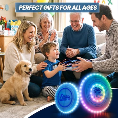 Wee Wonders 2 Pack Light Up Flying Discs for Kids Adults, 10" Rechargeable Disc with 45 LEDs, 14 Lighting Modes & 7.8" Built-in Battery Disc, Glow in The Dark Flying Ring for Beach Camping Sport Game - size: 2PCS: 10in + 7.8"