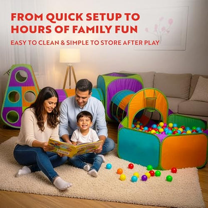 Playz 5-Piece Kids Pop up Play Tent Crawl Tunnel and Ball Pit with Basketball Hoop Playhouse for Boys, Girls, Babies, and Toddlers (Purple, Orange, Yellow, Red, Blue) - color: Purple, Yellow, Red, Blue, White