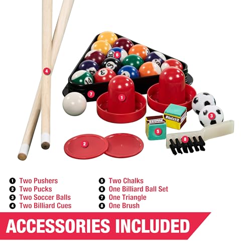 3-in-1 Combo Game Table - Air Hockey, Billiards, & Foosball with Adjustable Legs, Accessories Included, Black