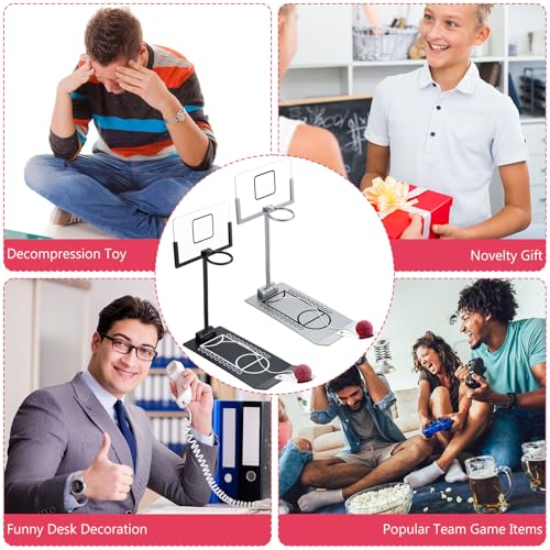 Deekin 2 Set Mini Desktop Basketball Game Toy Metal Tabletop Basketball Hoop Games Desk Toy Employee Appreciation Gifts for Office for Adult Fun Sports Novelty Gag Birthday Gifts Back to School