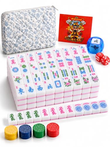 Mahjong Tile Set with 166 Premium Mahjong Tiles, Complete Set with Carrying Bag for Family Game Nights and Friendly Competition