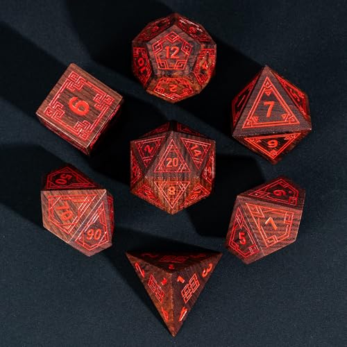 7Pcs DND Dice Set, Wooden Polyhedral D&D Dice Set with Metal Box for Role Playing Tabletop Games (Bubinga Wood) - color: Bubinga Wood-hx