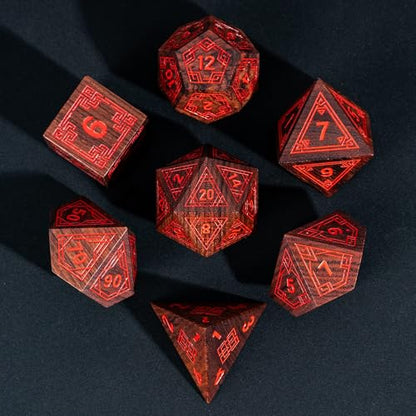 7Pcs DND Dice Set, Wooden Polyhedral D&D Dice Set with Metal Box for Role Playing Tabletop Games (Bubinga Wood) - color: Bubinga Wood-hx