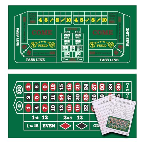 GSE Games & Sports Expert 36" x 72" Double-Sided Casino Layout Felt, Las Vegas Style Tabletop Mat for Parties, Home Entertainment, Poker Game Night - style: Roulette&Craps