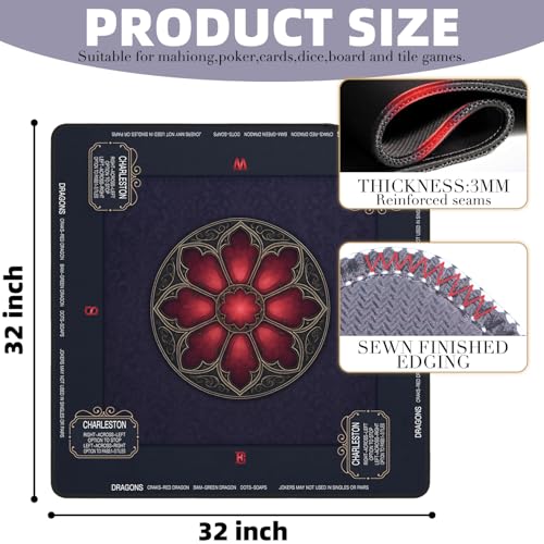 ARELUX Neoprene Mahjong Mat with Carrying Bag 32"x32" No Creases Rolled Shipping American Mat with Charles Rules Anti-Slip & Noise Reduction Table Cover for Poker, Card & Board Game(Black) - color: Black