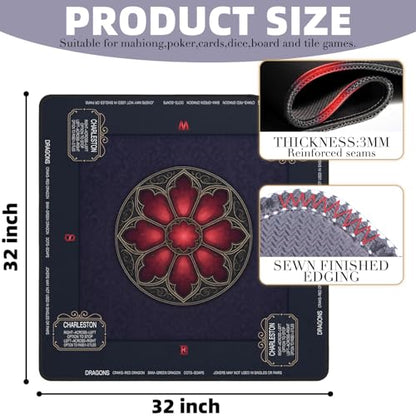 ARELUX Neoprene Mahjong Mat with Carrying Bag 32"x32" No Creases Rolled Shipping American Mat with Charles Rules Anti-Slip & Noise Reduction Table Cover for Poker, Card & Board Game(Black) - color: Black