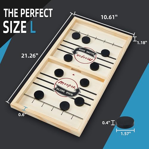 moopok Fast Sling Puck Game - Fast Action Super Foosball Table Desktop Battle Slingshot Wooden Air Hockey Board Game -Guaranteed Fun for Family Game Night or Friends Party - size: (Standard) Extra Large