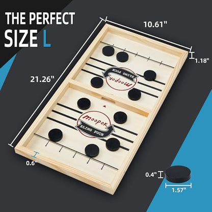 moopok Fast Sling Puck Game - Fast Action Super Foosball Table Desktop Battle Slingshot Wooden Air Hockey Board Game -Guaranteed Fun for Family Game Night or Friends Party - size: (Standard) Extra Large