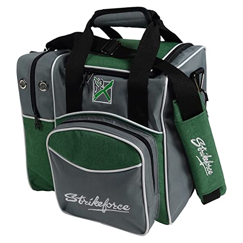 KR Strikeforce Flexx Single Tote Bowling Bag with Side Shoe Compartment, Front Accessory Compartment - color: Grey/Green