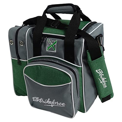 KR Strikeforce Flexx Single Tote Bowling Bag with Side Shoe Compartment, Front Accessory Compartment - color: Grey/Green