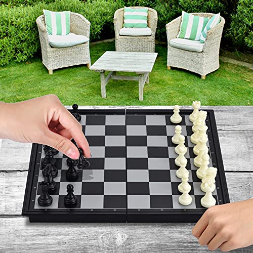 Chess Set with Folding Magnetic Travel Games Board and 2 Extra Queens for Kids and Adults