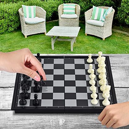 Chess Set with Folding Magnetic Travel Games Board and 2 Extra Queens for Kids and Adults