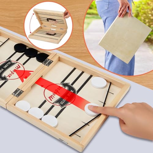Board Game Fast Sling Puck Game Fast Action Wooden Air Hockey Board Games for Adults, Family Night or Friends Party(Large 1) - size: Large 1