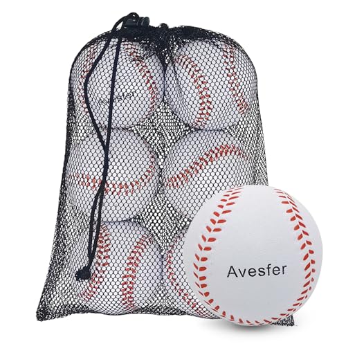 Practice Foam Softballs 11 inch with Mesh Bag Soft Oversize Foam Baseballs Safely Training Batting Hitting Ball and Fielding Indoor Outdoor for Kids Teenager Players Pack 6 - color: White