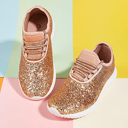 K KIP WOK Girls Glitter Sneakers Sparkle Slip On Walking Shoes for Kids/Children Breathable Running Sneakers - color: Rose Gold2, size: 2 Little Kid