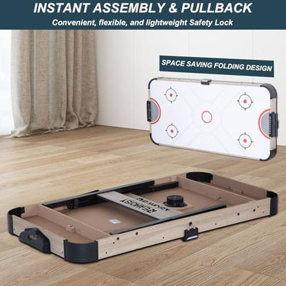 58 Inch Folding Air Hockey Table for Family, Foldable Sports Hockey Game Set w/2 Pucks, 2 Pushers, Powerful Motor, Hockey Table for Adults and Kids, Home Game Room