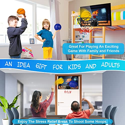 Indoor Basketball Hoop Boys Gifts for Teens Door Room Basketball Hoop Mini Hoop with Scoreboard, 3 Balls and Batteries Basketball Toys for 8 9 10 11 12 - style: Black Basketball Hoop & Scoreboard