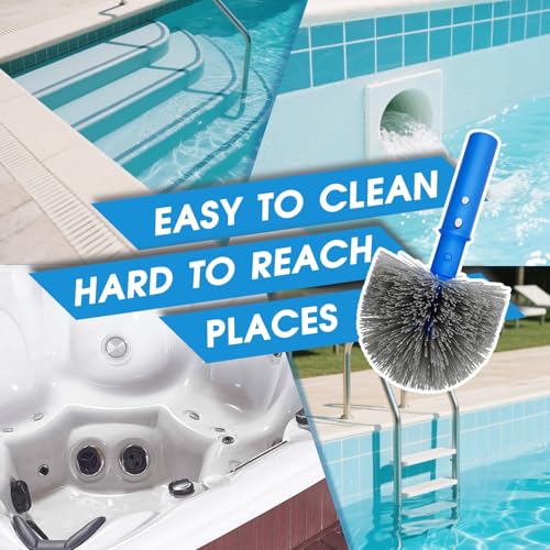 TidyMister Small Pool Brush Head for Cleaning Narrow Corners Steps, Stiff Wavy Bristles Round Brush Scrubber for Above Ground & Inground Pools, Cobweb Brush - size: 4.7inch