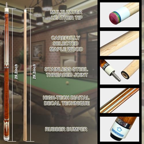 HomeSeason Pool Cue Stick 58inch 18oz-21oz 12.5mm Tip Professional Billiard Canadian Maple Wood 2-Piece Combination Cues Sticks - color: 20oz