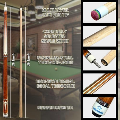 HomeSeason Pool Cue Stick 58inch 18oz-21oz 12.5mm Tip Professional Billiard Canadian Maple Wood 2-Piece Combination Cues Sticks - color: 20oz