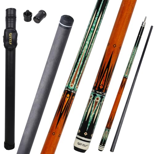 CUEELF Carbon Fiber Pool Cue 2 Pieces Cue Stick with 12.5mm Tip Professional Low Deflection Billiard Pool Sticks with 3/8 * 8 Pin Joint - color: Amber+Green