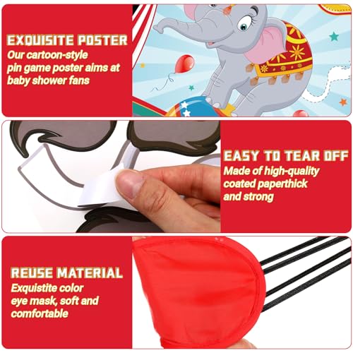 Faccito Carnival Circus Party Games Pin The Stickers on The Large Poster with 24 Pcs Stickers Blindfold Carnival Pin Game Set for Circus Birthday Party Decorations Activities Supplies(Elephant) - style: Elephant
