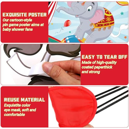 Faccito Carnival Circus Party Games Pin The Stickers on The Large Poster with 24 Pcs Stickers Blindfold Carnival Pin Game Set for Circus Birthday Party Decorations Activities Supplies(Elephant) - style: Elephant