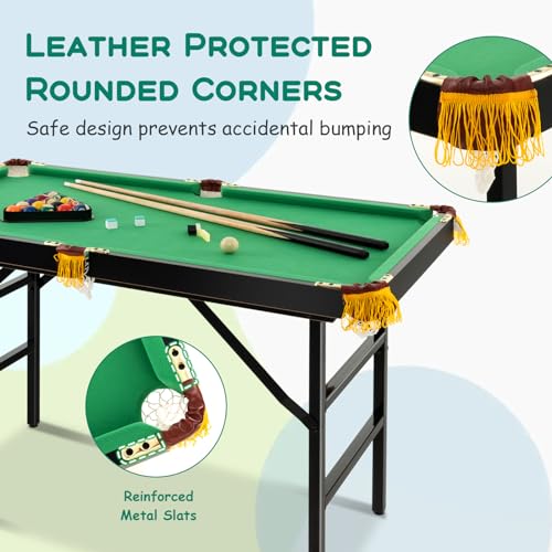 Costzon 47" Folding Billiard Table, Pool Game Table Includes Balls, Cues, Triangle, Chalk, Brush for Kids, Multipurpose Game Table for Parties & Family Gatherings