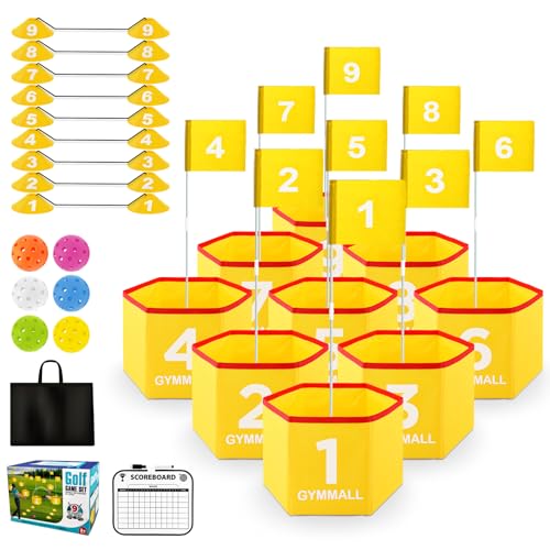 Backyard Golf Set for Kids, Adults and Family, Portable 9 Holes Golf Course with Balls, Flags and Carry Bag for Lawn, Park, Beach and Hotel - Yellow