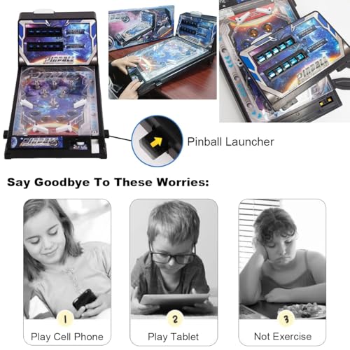 Classic Pinball Toy, Mini Arcade Pinball Game Favor for Children and Family with Lights Sounds and Scorer, Electronic Pinball Ball Shooting Game, Puzzle Tabletop Pinball Toys