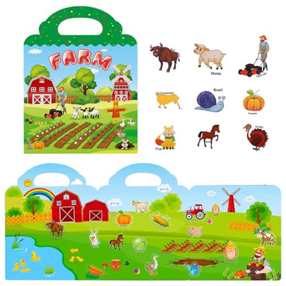 Reusable Sticker Book for Kids, Farm Stickers Educational Learning Toys Travel Stickers Activity Books for Toddler Girls Boys Age 3+ Birthday Gifts - style: Farm