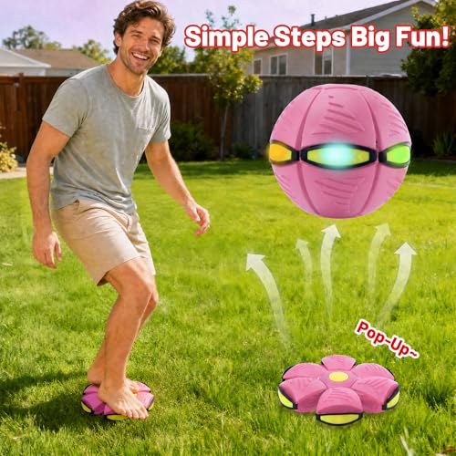 Magic Metaball, Magic Bouncing Ball, 2PCS Magic Flying Saucer Interactive Pop-Up Transform Toy, Family Interaction Pink & Light Blue Bouncy Ball, Delay Frisbee Flying Disc Toy with 6 Light - color: Pink & Light Blue
