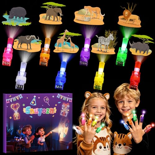 36 Pack Safari Party Favors LED Finger Lights, Glow in the Dark Jungle Animal Birthday Party Supplies, Goodie Bag Stuffers Classroom Treasure Box Prizes for Kids - style: Wildlife