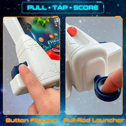 Space Pinball Machine — Tabletop Arcade Game with Obstacles, Pull-Rod Launcher, Flippers, UFO Targets & Astronaut Theme, 1-2 Player Mini Pinball for Kids - style: Space Pinball