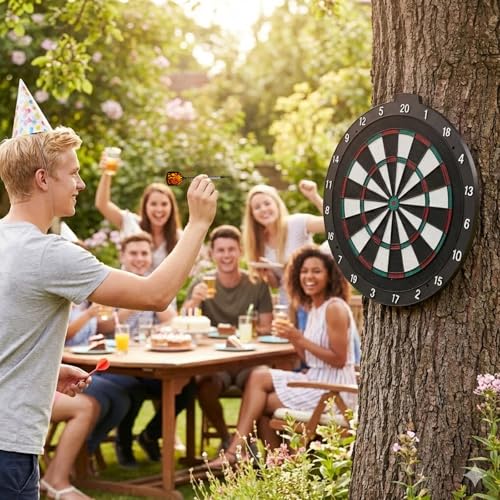 18 Inch Soft Tip Dart Board for Adults, Staple-Free Plastic Surface with 6 Aluminum Darts & 20 Extra Tips, Indoor/Outdoor Game Room Bar Dartboard Set