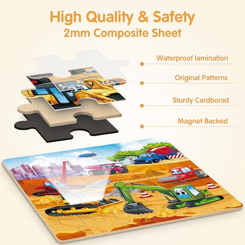 SYNARRY Vehicle Theme Magnetic Puzzles for Toddlers 3-5, 36 Pieces Travel Puzzles for Kids Ages 4-8, Easter Basket Stuffers Gifts for Kids, Car Airplane Road Trip Activities Magnet Games Toy - style: Vehicle
