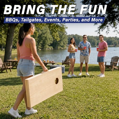 GoSports 4 x 2 ft Classic Wooden Cornhole Board Set - Portable Bean Bag Toss Game for Adults & Family - Includes Set of 8 Bean Bags with Tote Bag